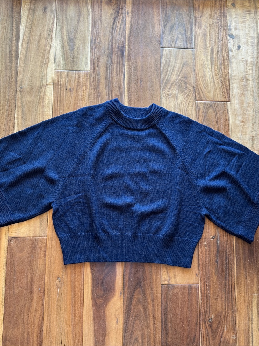 Zara Navy Short-Sleeve Crewneck Sweater